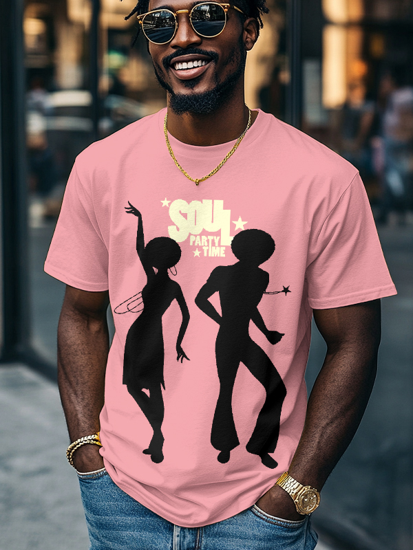 Men's Soul Party Time Dancers Silhouettes Print Cotton Casual T-Shirt-Styleame