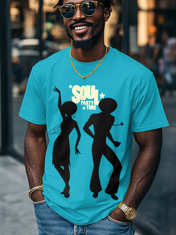 Men's Soul Party Time Dancers Silhouettes Print Cotton Casual T-Shirt-Styleame