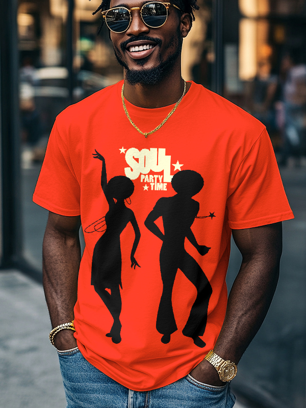Men's Soul Party Time Dancers Silhouettes Print Cotton Casual T-Shirt-Styleame