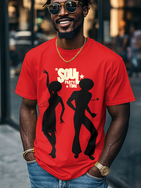 Men's Soul Party Time Dancers Silhouettes Print Cotton Casual T-Shirt-Styleame