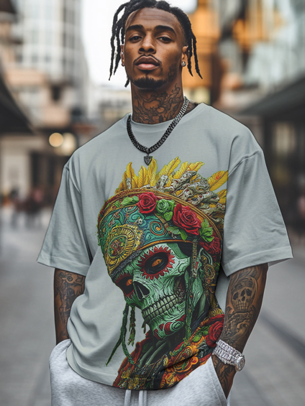 Men's Flower Ocean Oil Painting Print T-Shirt-Styleame