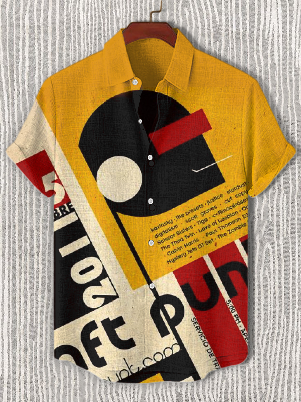 Men's Black Music Art Print Short Sleeve Shirt-Styleame