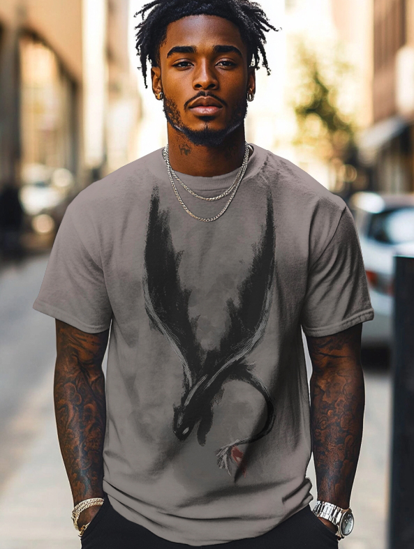 Men's Dragon Graphic Print Casual T-Shirt-Styleame