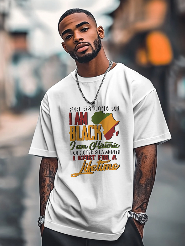Men's Black History Month Slogan Print Cotton Casual T-Shirt-Styleame