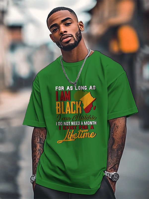 Men's Black History Month Slogan Print Cotton Casual T-Shirt-Styleame