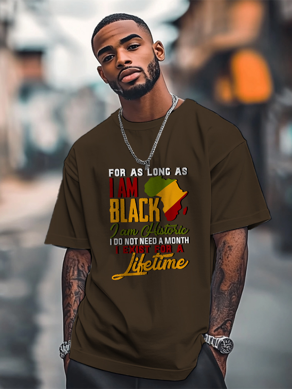 Men's Black History Month Slogan Print Cotton Casual T-Shirt-Styleame