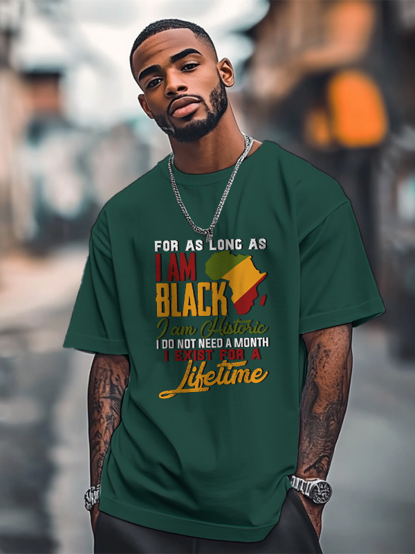 Men's Black History Month Slogan Print Cotton Casual T-Shirt-Styleame