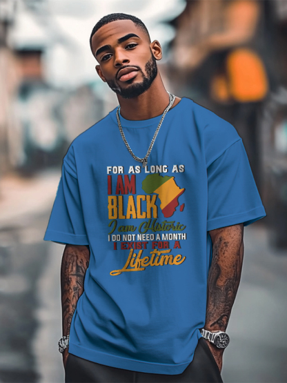 Men's Black History Month Slogan Print Cotton Casual T-Shirt-Styleame