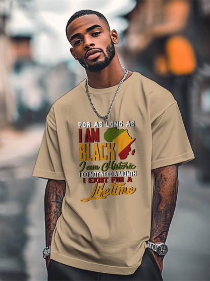 Men's Black History Month Slogan Print Cotton Casual T-Shirt-Styleame