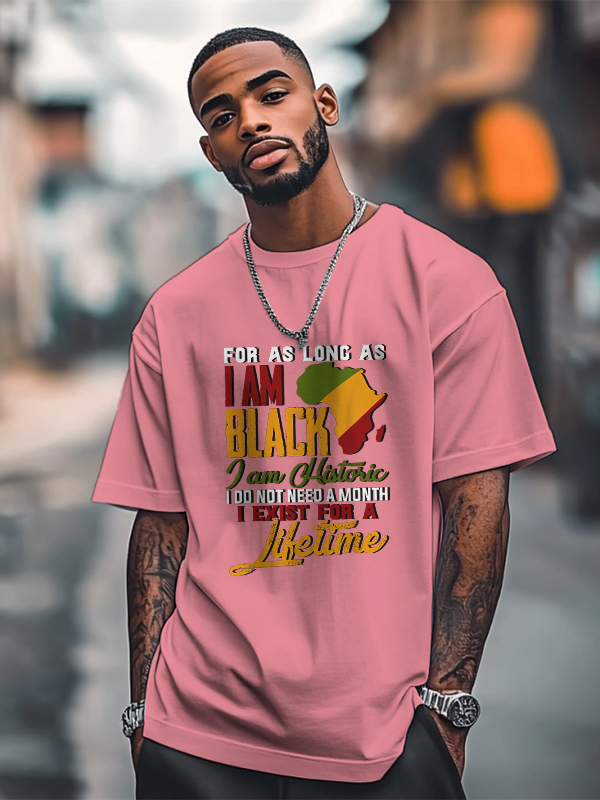 Men's Black History Month Slogan Print Cotton Casual T-Shirt-Styleame