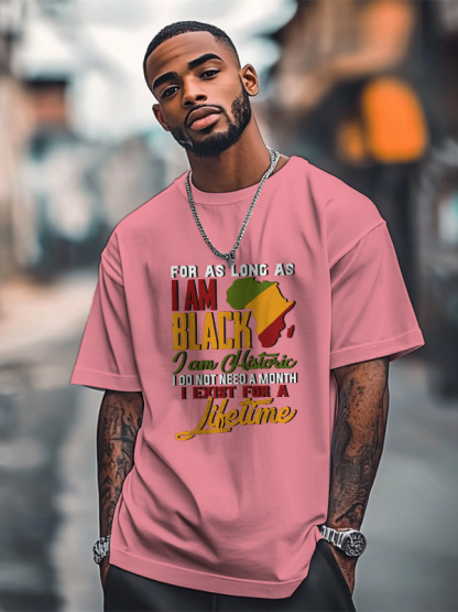Men's Black History Month Slogan Print Cotton Casual T-Shirt-Styleame