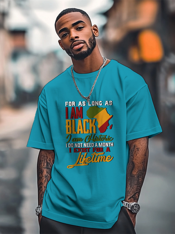 Men's Black History Month Slogan Print Cotton Casual T-Shirt-Styleame