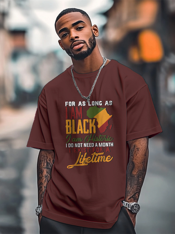 Men's Black History Month Slogan Print Cotton Casual T-Shirt-Styleame