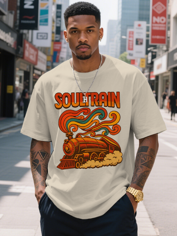 Men's Soul Train Print 100% Cotton Casual T-Shirt