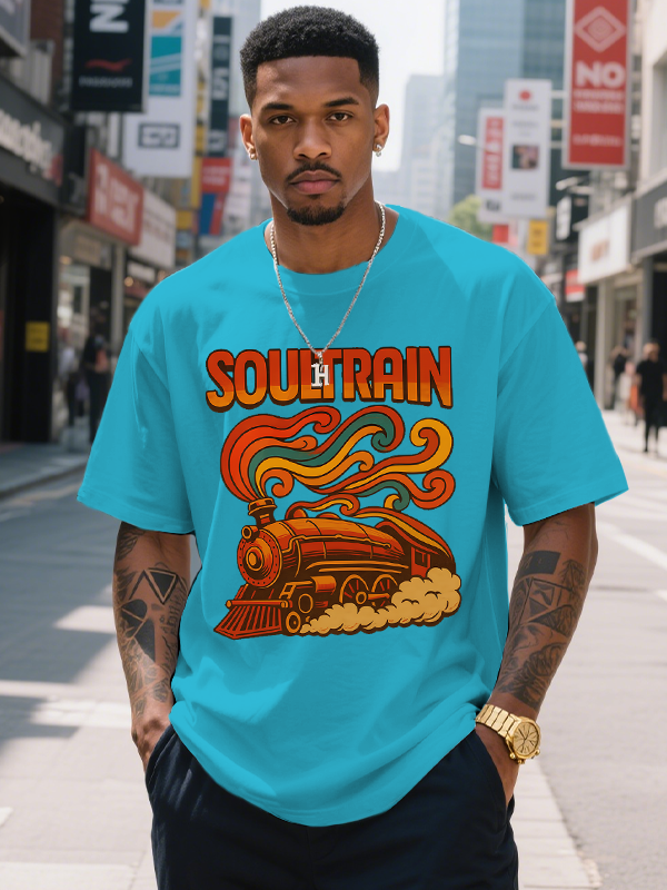 Men's Soul Train Print 100% Cotton Casual T-Shirt