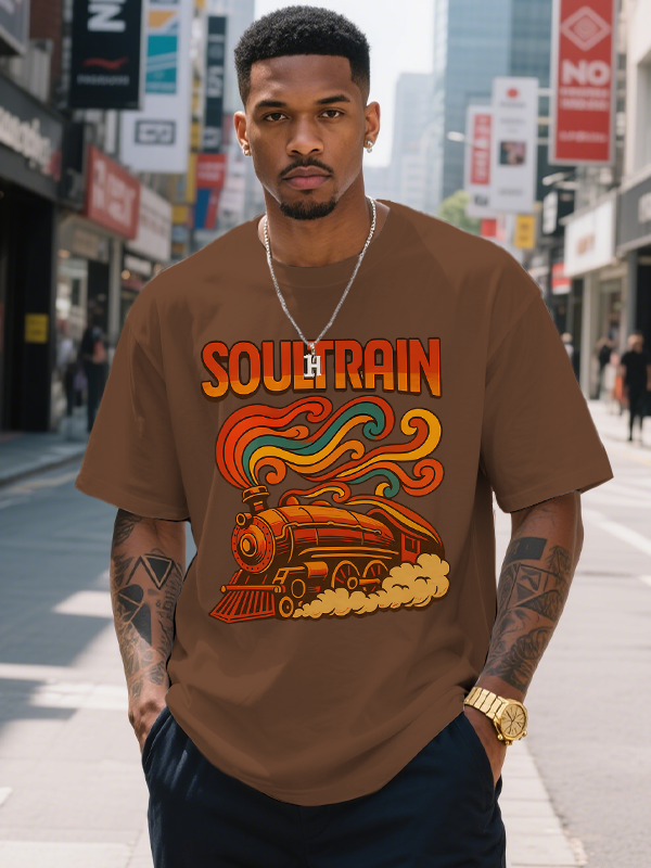 Men's Soul Train Print 100% Cotton Casual T-Shirt