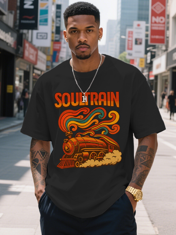 Men's Soul Train Print 100% Cotton Casual T-Shirt