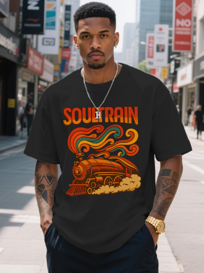 Men's Soul Train Print 100% Cotton Casual T-Shirt