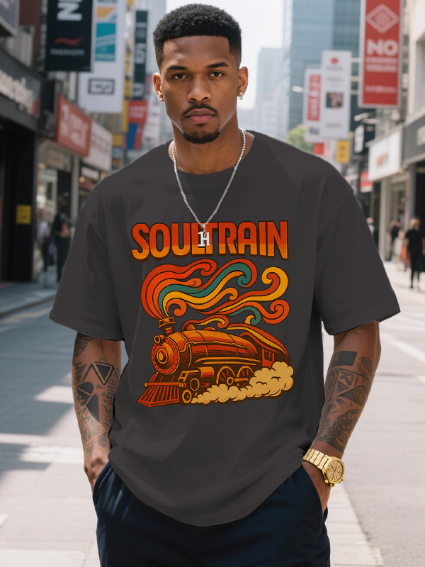 Men's Soul Train Print 100% Cotton Casual T-Shirt
