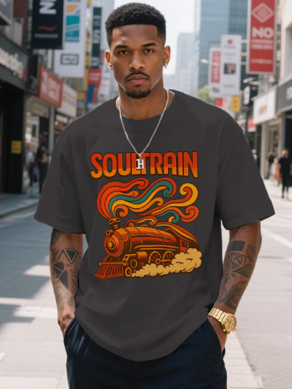Men's Soul Train Print 100% Cotton Casual T-Shirt