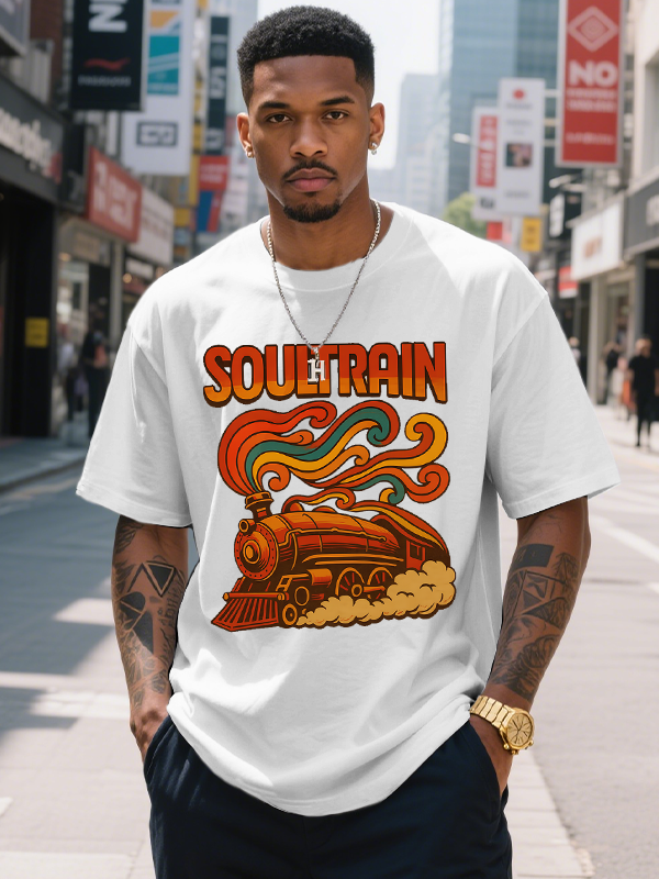 Men's Soul Train Print 100% Cotton Casual T-Shirt