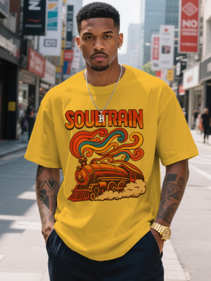 Men's Soul Train Print 100% Cotton Casual T-Shirt