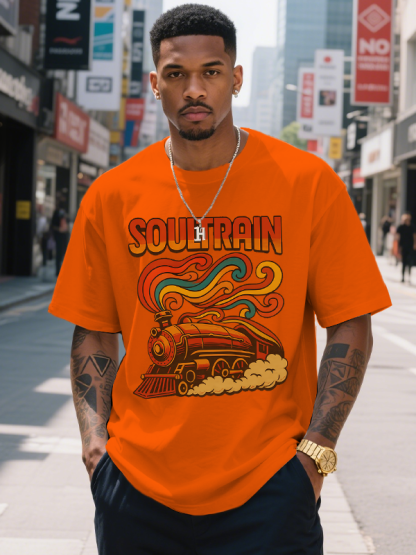 Men's Soul Train Print 100% Cotton Casual T-Shirt