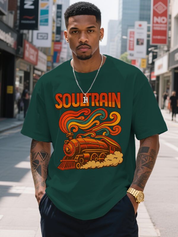Men's Soul Train Print 100% Cotton Casual T-Shirt
