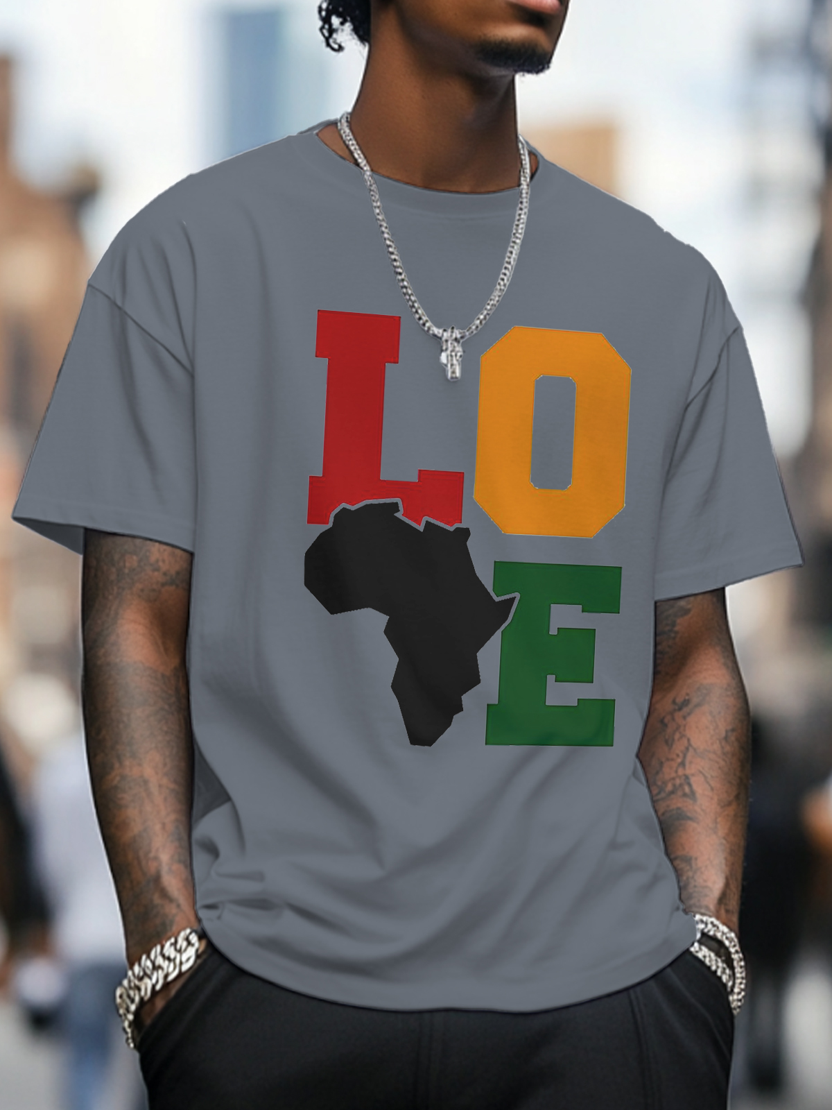 Men's Love Africa Print Cotton Casual T-Shirt-Styleame