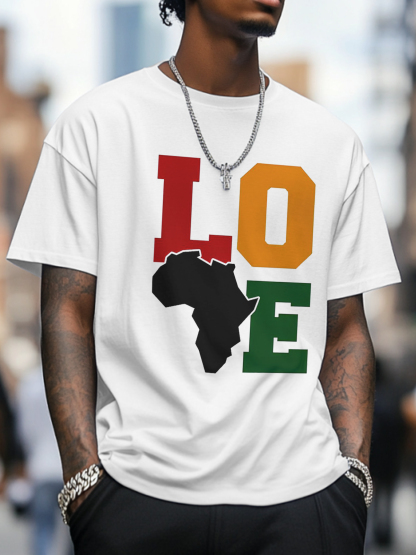 Men's Love Africa Print Cotton Casual T-Shirt-Styleame
