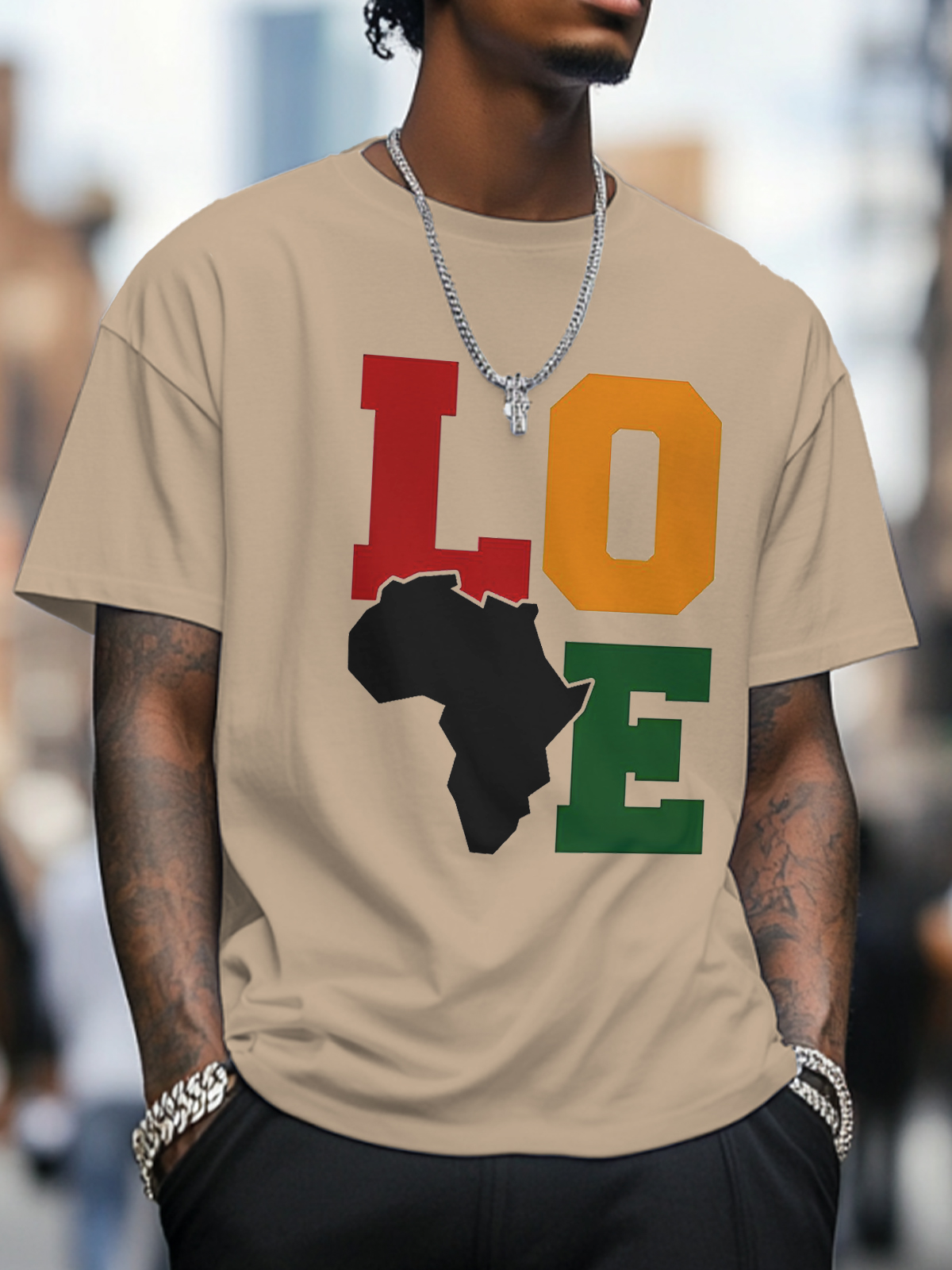 Men's Love Africa Print Cotton Casual T-Shirt-Styleame