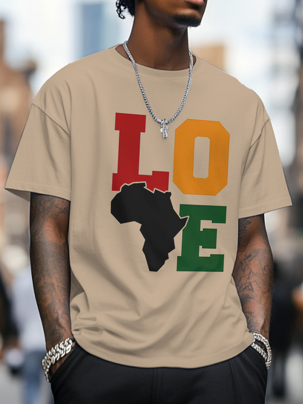 Men's Love Africa Print Cotton Casual T-Shirt-Styleame