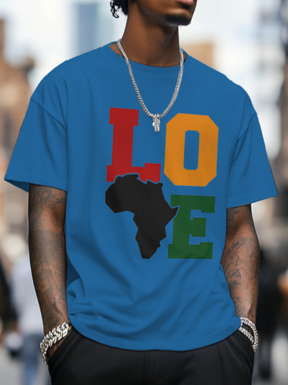 Men's Love Africa Print Cotton Casual T-Shirt-Styleame