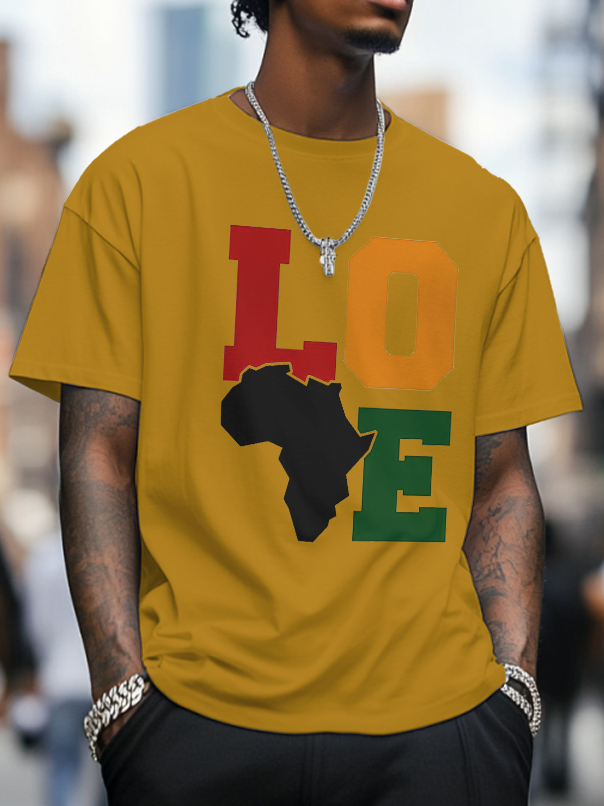 Men's Love Africa Print Cotton Casual T-Shirt-Styleame