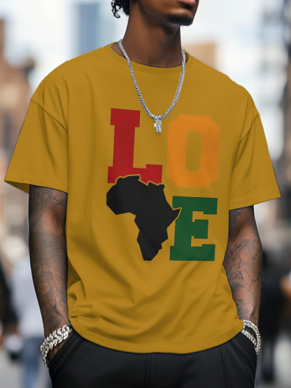 Men's Love Africa Print Cotton Casual T-Shirt-Styleame