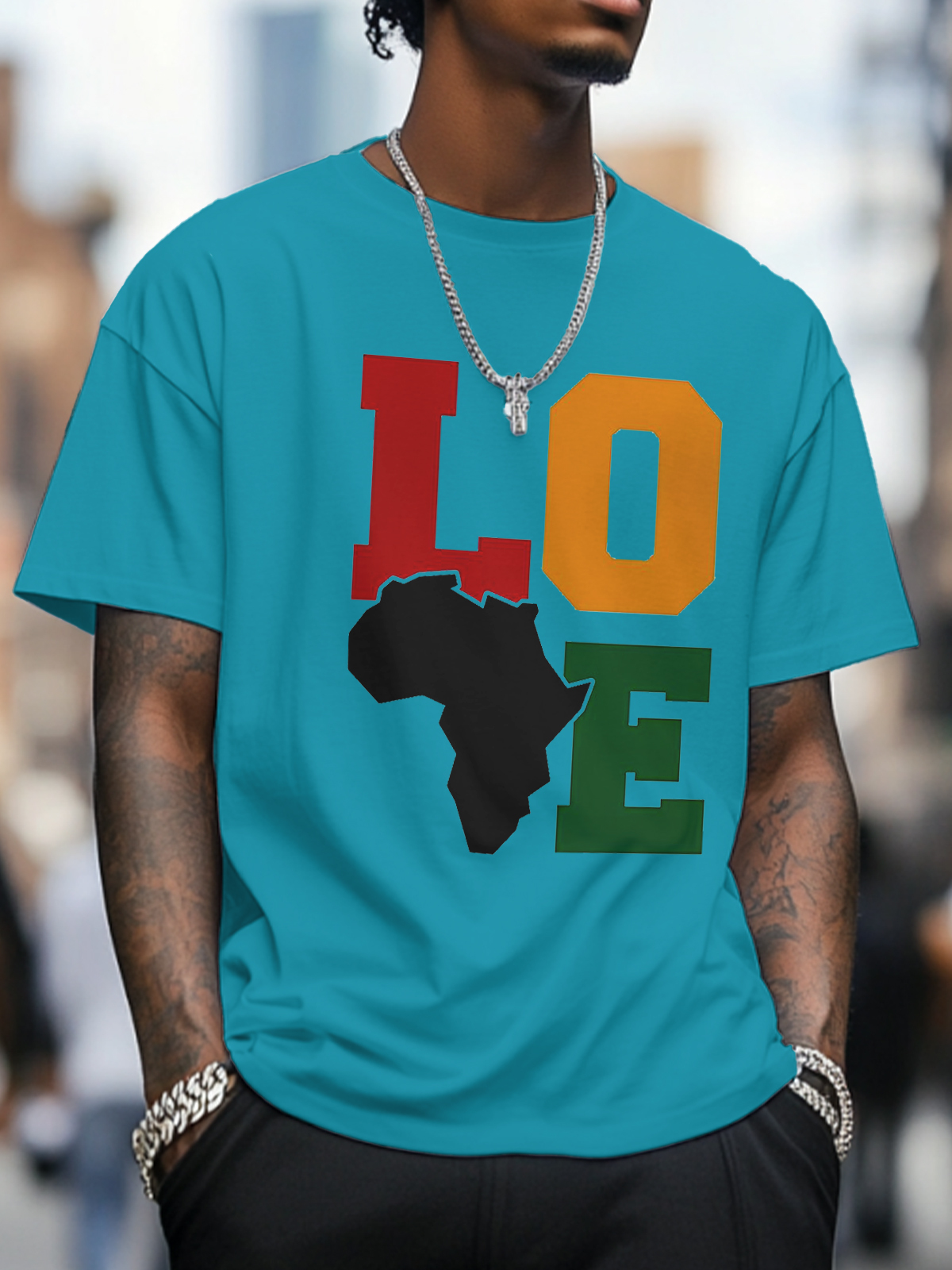Men's Love Africa Print Cotton Casual T-Shirt-Styleame