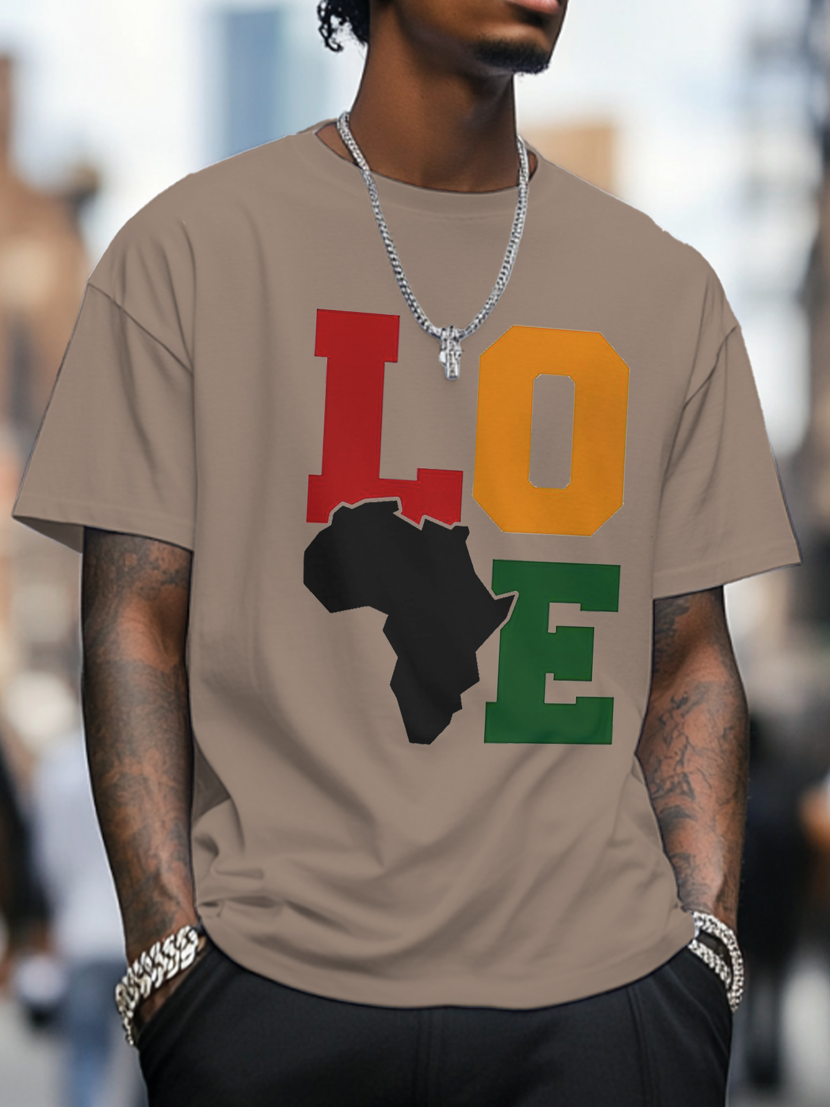 Men's Love Africa Print Cotton Casual T-Shirt-Styleame