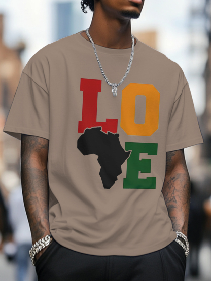 Men's Love Africa Print Cotton Casual T-Shirt-Styleame