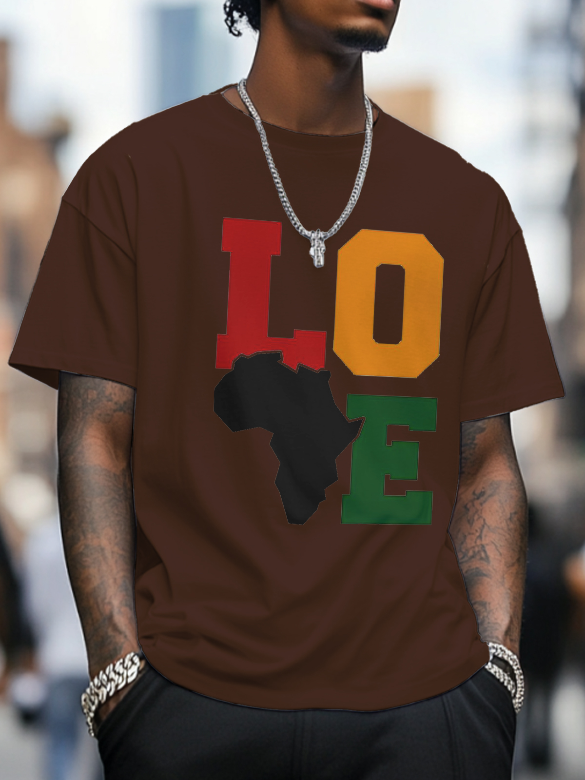Men's Love Africa Print Cotton Casual T-Shirt-Styleame