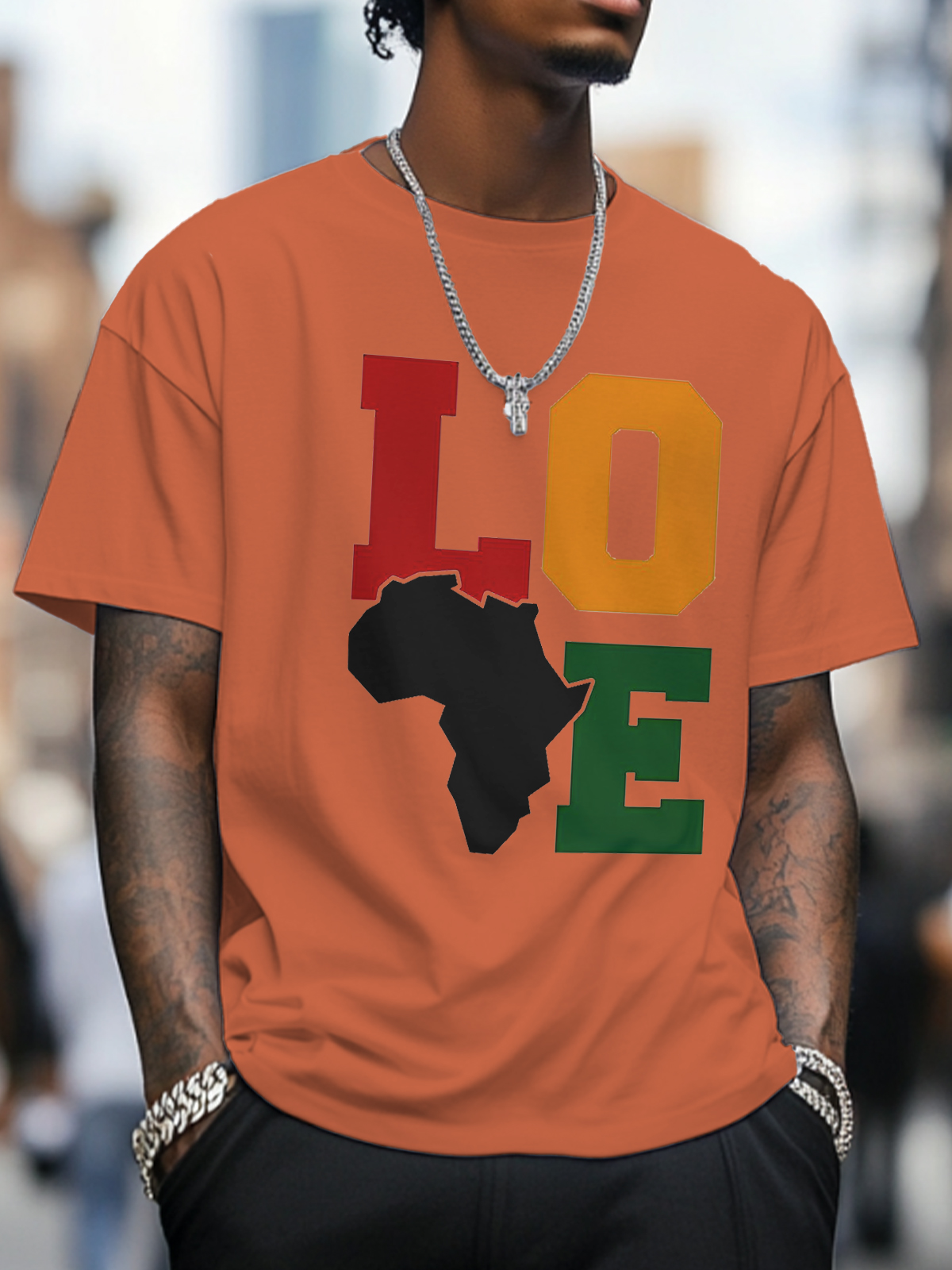Men's Love Africa Print Cotton Casual T-Shirt-Styleame