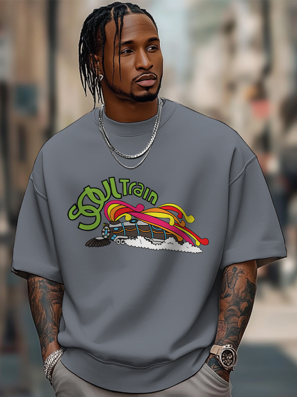 Men's Soul Train Graphic Print Cotton Casual T-Shirt-Styleame