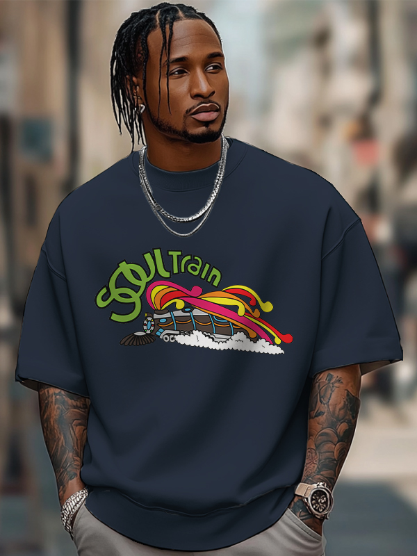 Men's Soul Train Graphic Print Cotton Casual T-Shirt-Styleame