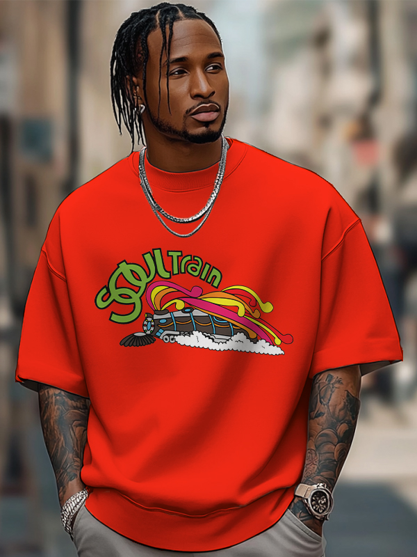 Men's Soul Train Graphic Print Cotton Casual T-Shirt-Styleame