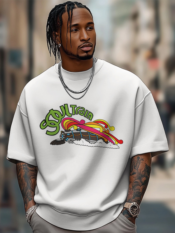 Men's Soul Train Graphic Print Cotton Casual T-Shirt-Styleame