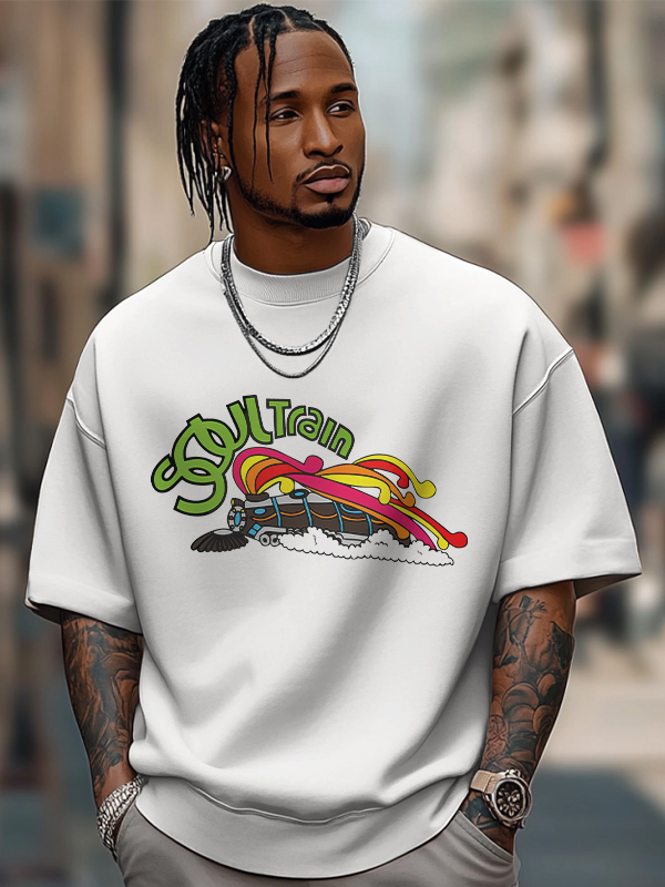 Men's Soul Train Graphic Print Cotton Casual T-Shirt-Styleame