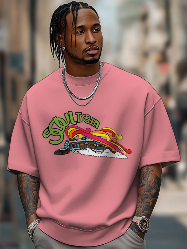 Men's Soul Train Graphic Print Cotton Casual T-Shirt-Styleame
