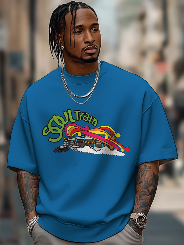 Men's Soul Train Graphic Print Cotton Casual T-Shirt-Styleame