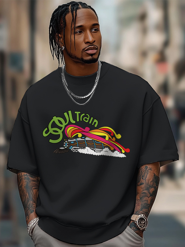 Men's Soul Train Graphic Print Cotton Casual T-Shirt-Styleame