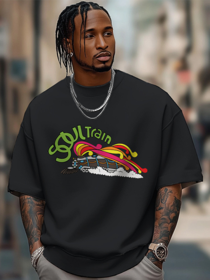 Men's Soul Train Graphic Print Cotton Casual T-Shirt-Styleame