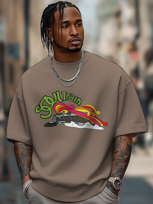 Men's Soul Train Graphic Print Cotton Casual T-Shirt-Styleame
